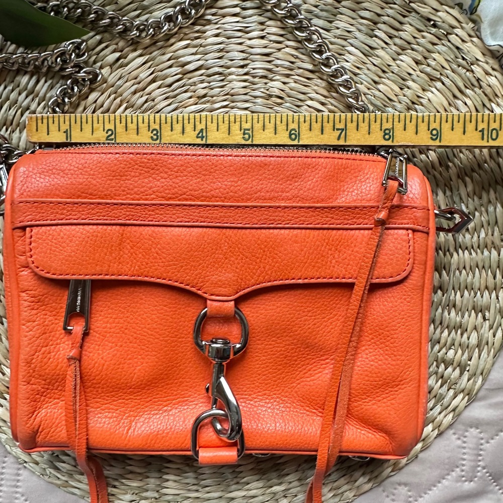 Rebecca Minkoff Mini MAC Crossbody Bag Orange Pebbled Leather Silver Hardware - Picture 9 of 10